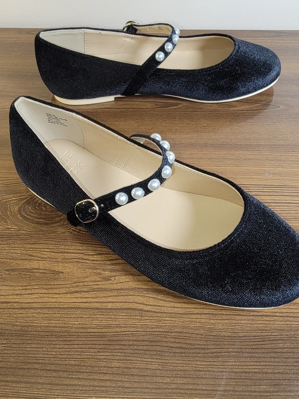 Janie and Jack Girls Black Pearl-Embellished Mary Jane Flats - Size 3 Little Kid